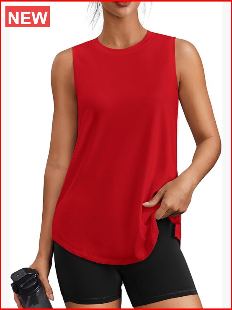 Sleeveless Athletic Tank Top With Side Slits Upf 50+ Loose Fit